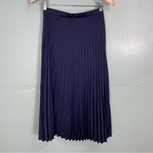J Crew Pleated Midi Skirt Navy Blue Sz 00